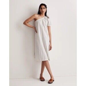 NWT Madewell Seersucker One Shoulder Dress MEDIUM White Stripe